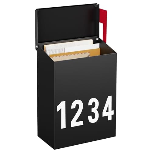LAND·VOI Black Wall-Mount Mailbox with Flag