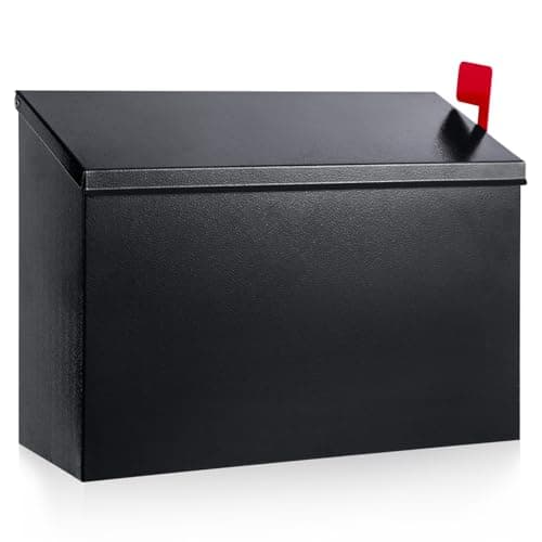 Diggoo Black Wall Mount Mailbox with Red Flag