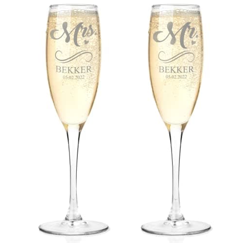Gifts Inscribed Bekker Personalized Champagne Flutes Set of 2