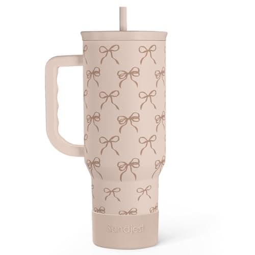 Sandjest Beige Bow 40oz Tumbler with Handle