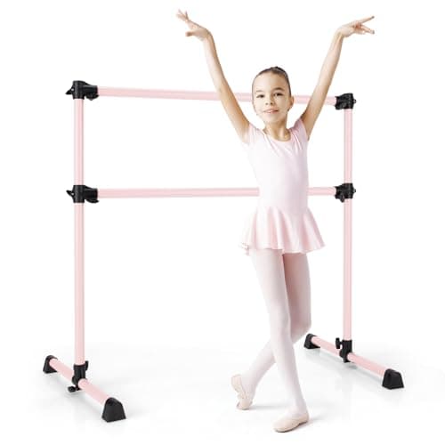Costzon 4FT Adjustable Double Ballet Barre Light Pink