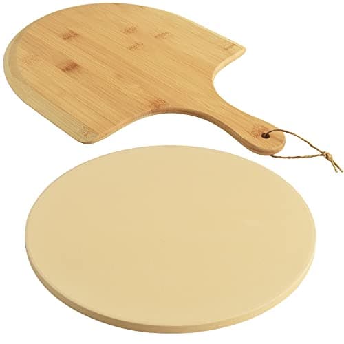 HomEdge 12-Inch Pizza Stone Set with Bamboo Peel