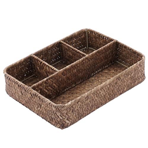 BTSKY Woven Seagrass Drawer Organizer Coffee