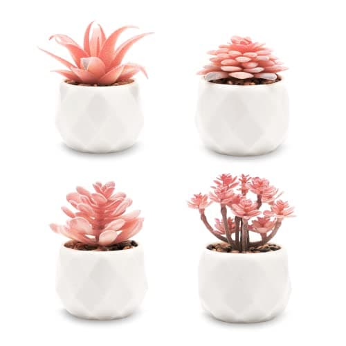 VIVERIE Rose Pink Mini Artificial Succulents - Set of 4