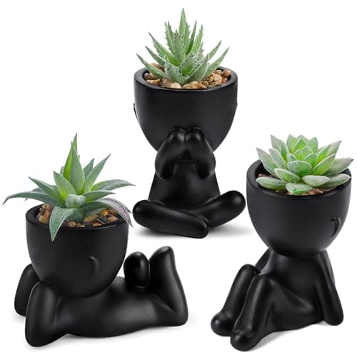 Der Rose 3pcs Black Human Succulent Planter Set