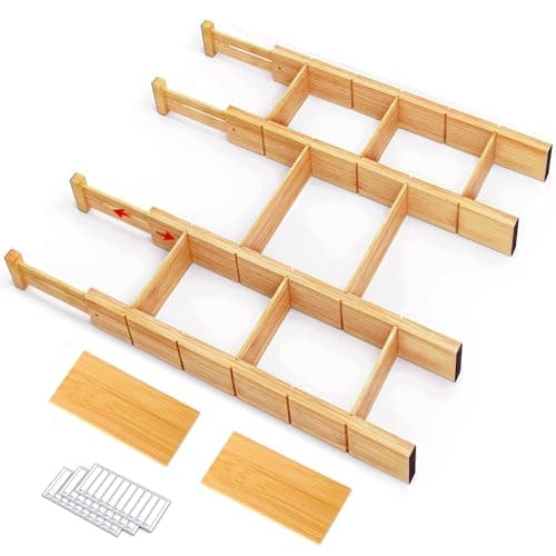 Whitmor Adjustable Bamboo Drawer Dividers 4-Pack