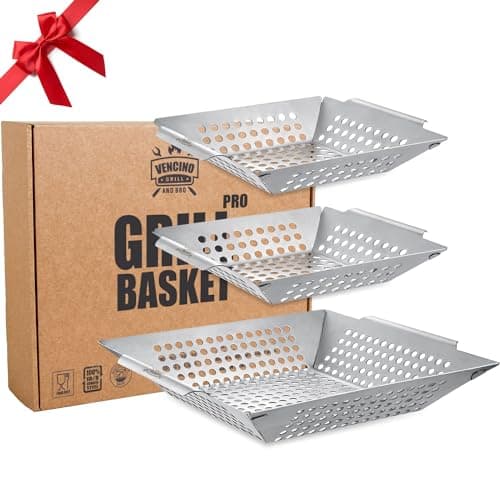 Vencino 3-Pack Stainless Steel Grill Basket Set