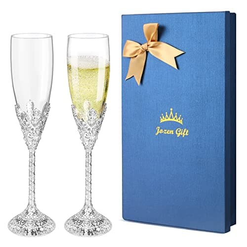 Jozen Gift 008B Silver Champagne Flutes Set