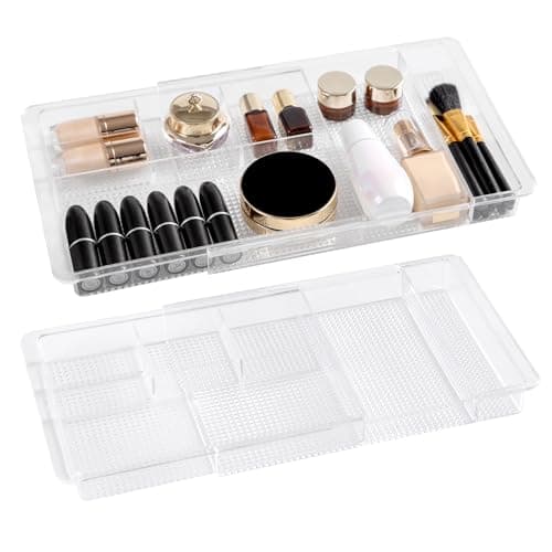 Oubonun Expandable Clear Cosmetic Drawer Organizer 2-Pack
