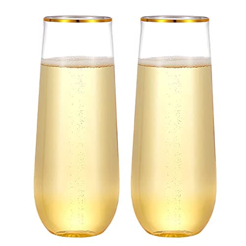 N9R 24 Pack Stemless Gold Rim Flutes