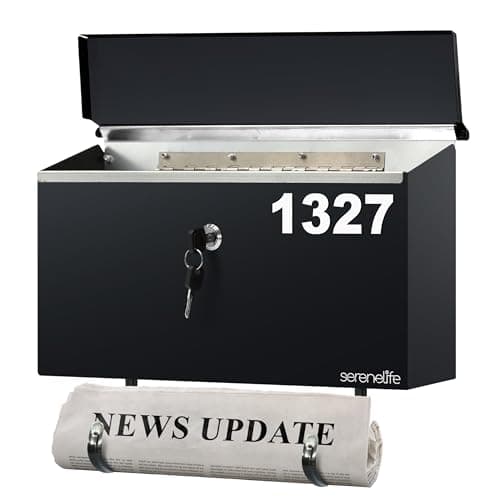SereneLife Black Wall Mount Mailbox Newspaper Holder
