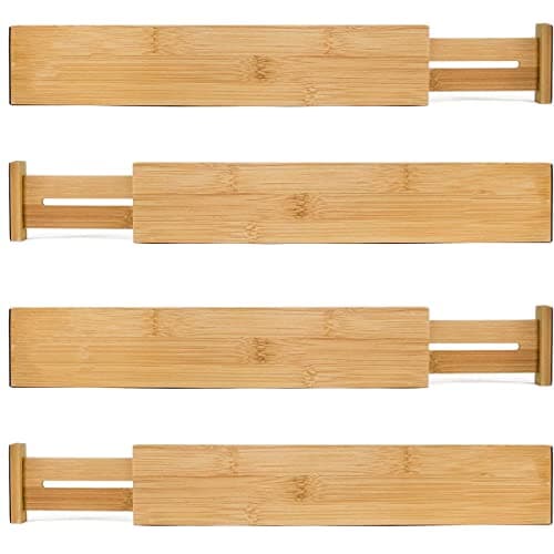 MEKBOK 4-Pack Bamboo Adjustable Drawer Dividers