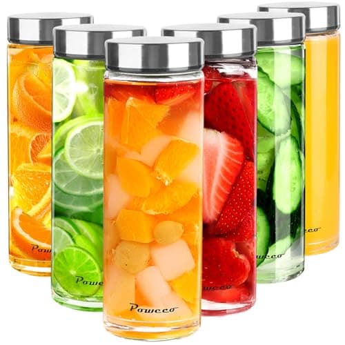 Poweeco 20oz Glass Juice & Water Bottles 6-Pack