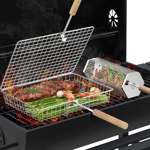 Ivtivfu Rectangular Hexagon Grill Basket Set