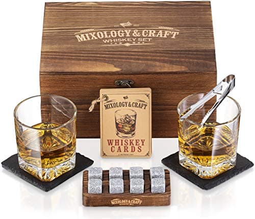 Mixology & Craft Whiskey Stones Set with Crystal Glasses
