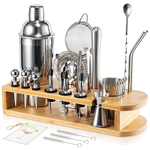Semderm 26-Piece Cocktail Shaker Set with Bamboo Stand