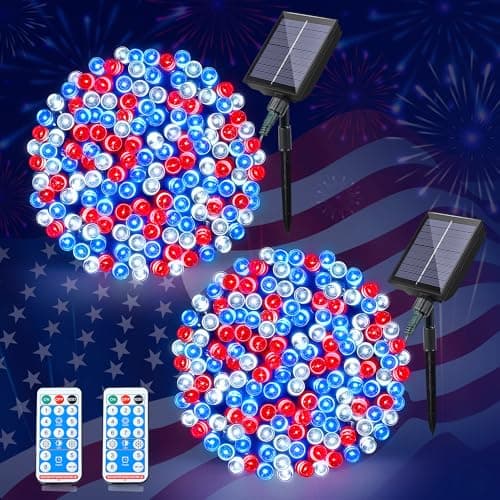 Woohaha 2-Pack 200LED Red White Blue Solar Lights