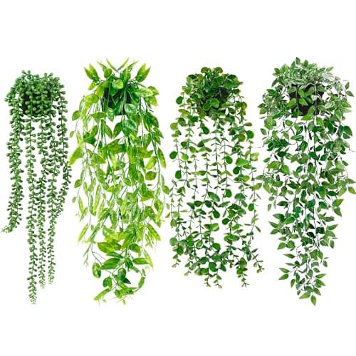 Palonu 4-Pack Hanging Artificial Plants with Black Pots