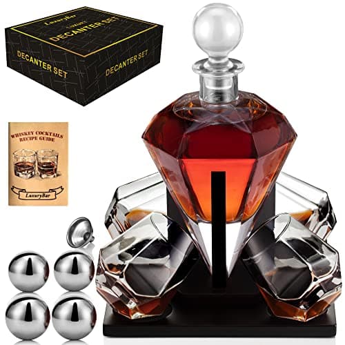 LuxuryBar Diamond Whiskey Decanter Set with Chill Balls