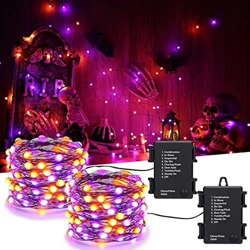 Ibaycon 50 LED Orange Purple Halloween Lights 2-Pack