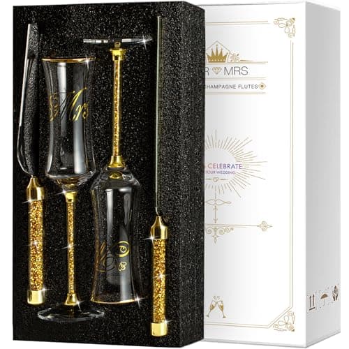 Iooiluxry Gold Bride and Groom Champagne Flutes