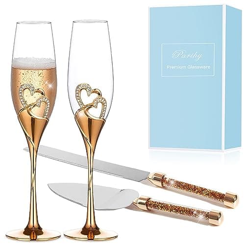 Parihy Rose Gold Wedding Champagne Flutes Set