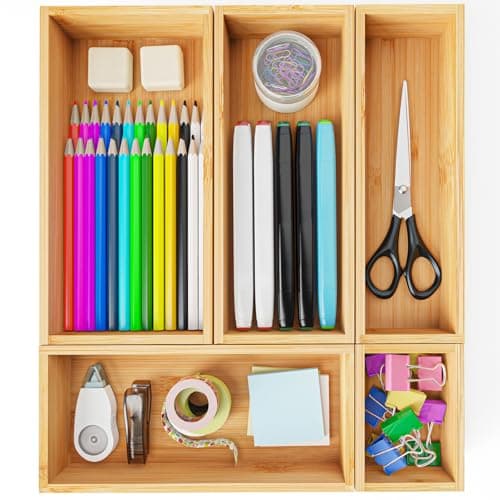 HUCINIUN 5-Piece Bamboo Drawer Organizer Set