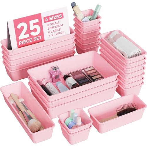 BiuLeon CT25-PINK 25-Piece Pink Drawer Organizer Set