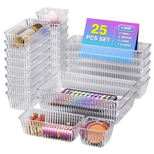 Okylvve Drawer Organizer 25-Piece Clear Plastic Set