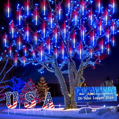 Kwaiffeo 4th of July Meteor Shower Lights 24-Tube
