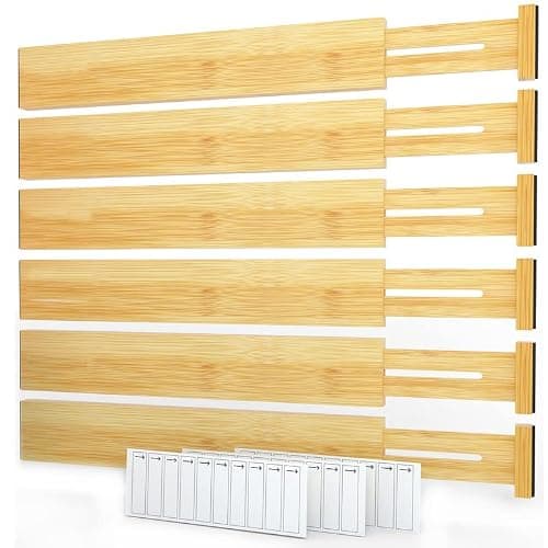 SpaceAid Bamboo Adjustable Drawer Organizers 6-Pack