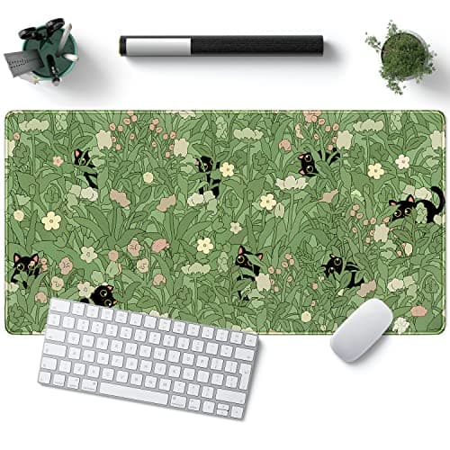 Ykjww Kawaii Cat Floral Desk Pad XL