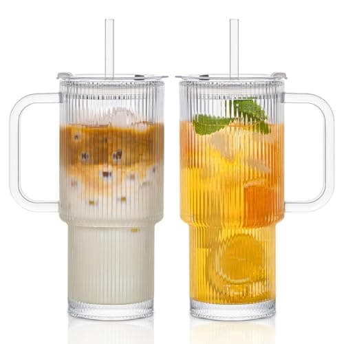 INSETLAN 26oz Ribbed Glass Tumbler 2-Pack