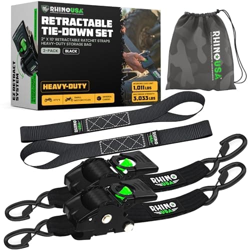 Rhino USA Heavy-Duty Retractable Ratchet Straps 2-Pack