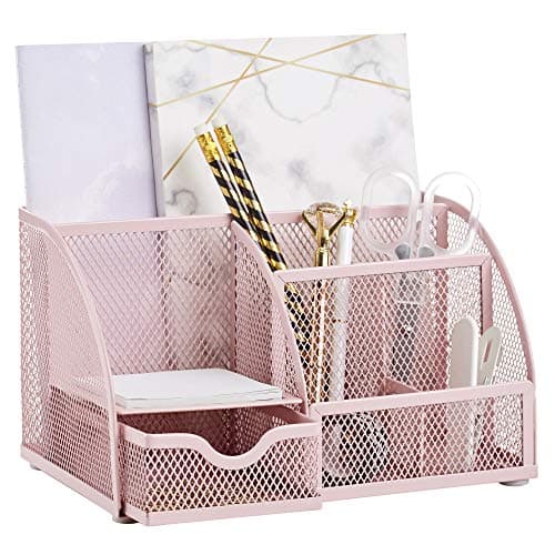Annova Light Pink Mesh Desk Organizer, 7-Compartment