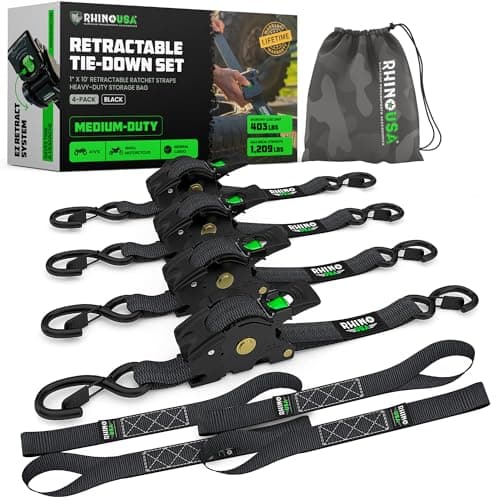 Rhino USA Retractable Ratchet Straps (4-Pack)