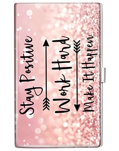 Swooflia Pink Inspirational Quote Business Card Holder
